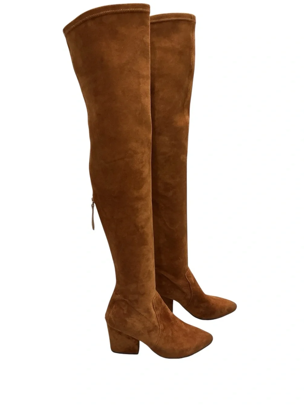Goodnight Macaroon Marlo Thigh High Boots Women 6 Brown Suede OTK Block Heel